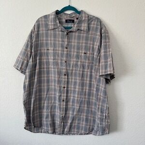 Roundtree & Yorke Casuals Shirt Mens XXL Blue Brown Plaid Cotton Short Sleeve
